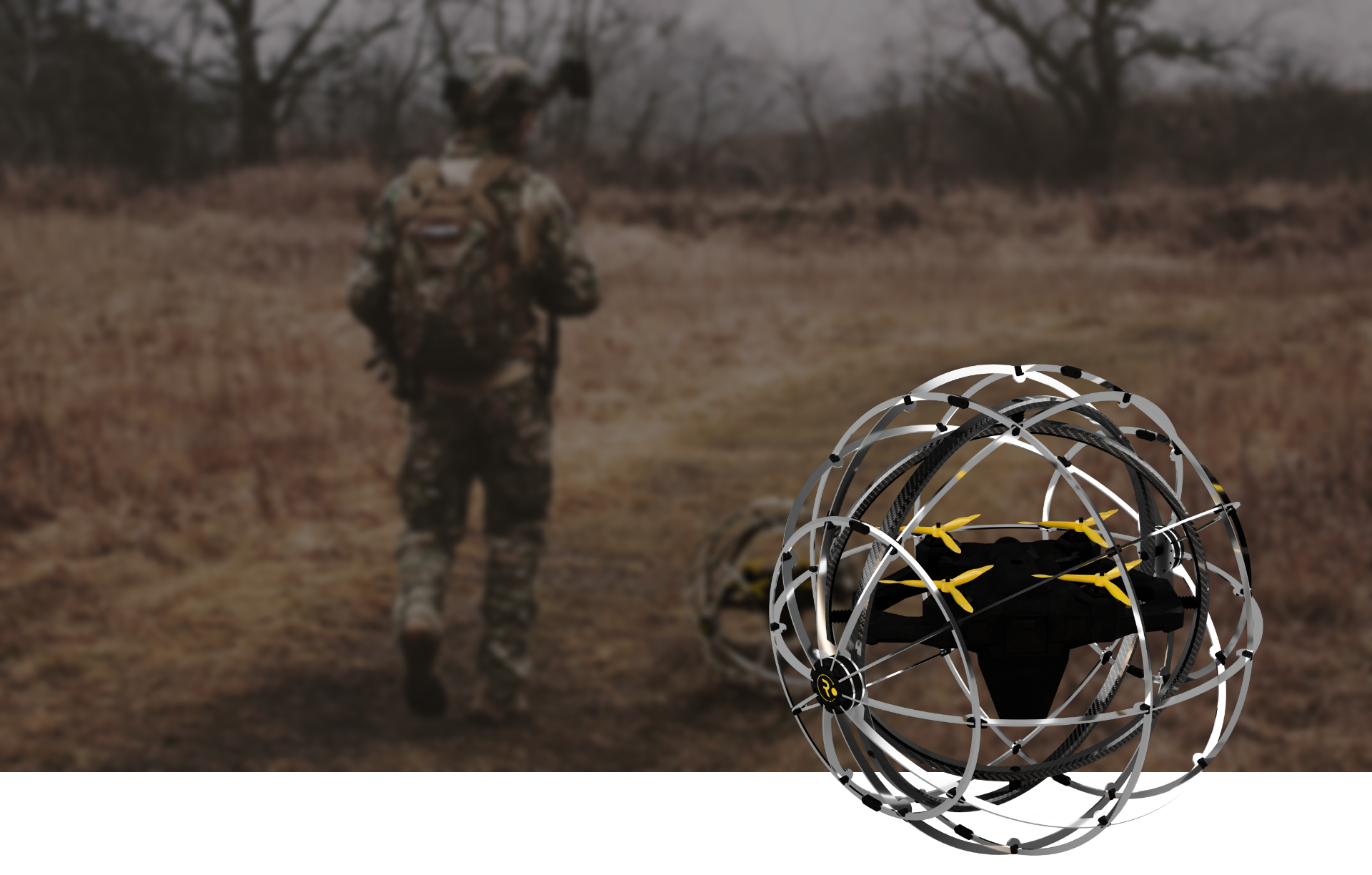 The Revolute Robotics H.M.R. hybrid mobility robot inside its spherical roll cage